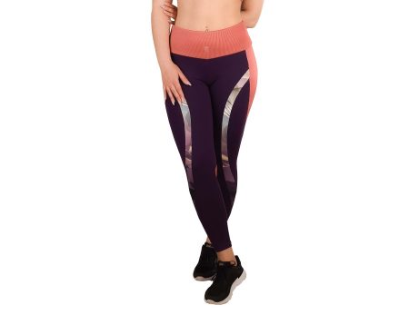 Legging de cintura subida Roxo com combinação de diferentes matérias rosa e padrão