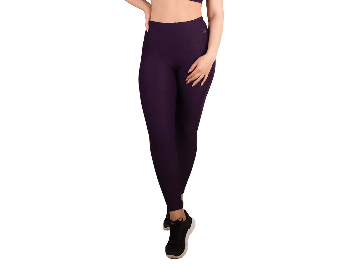 Leggings desporto cintura subida em malha com relevo