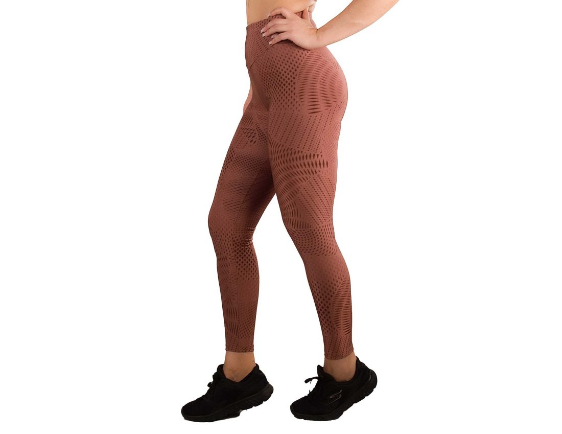 Leggings desporto cintura subida em malha estampada com relevo