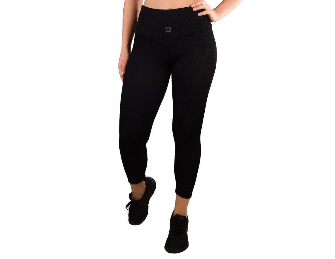 Leggings desporto cintura subida em malha com relevo